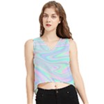 Holographic abstract in pastel V-Neck Cropped Tank Top