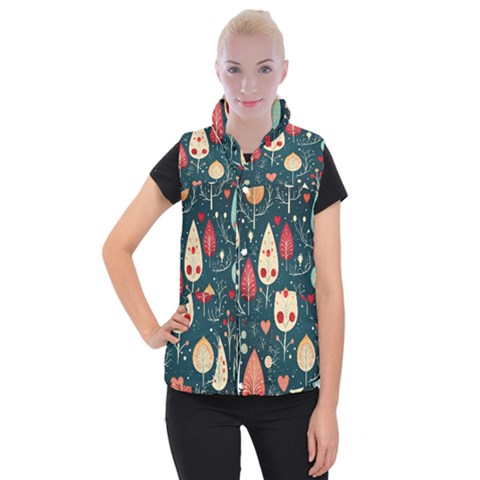 Christmas Tree Pattern Women s Button Up Vest from ArtsNow.com