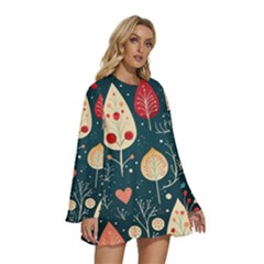 Round Neck Long Sleeve Bohemian Style Chiffon Mini Dress 