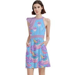 Cocktail Party Halter Sleeveless Dress With Pockets 