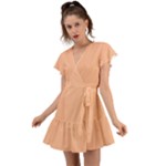 Peach Fuzz 2024 Flutter Sleeve Wrap Dress