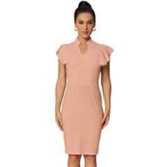 Vintage Frill Sleeve V-Neck Bodycon Dress 