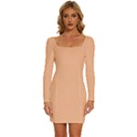 Peach Fuzz 2024 Long Sleeve Square Neck Bodycon Velvet Dress