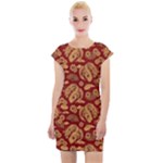 Vintage Dragon Chinese Red Amber Cap Sleeve Bodycon Dress