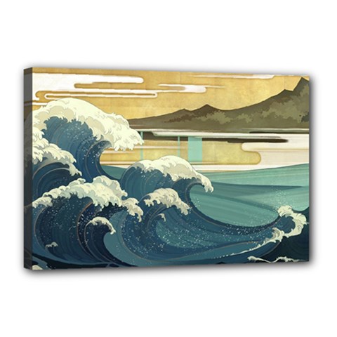 Sea Asia Waves Japanese Art The Great Wave Off Kanagawa Canvas 18  x 12  (Stretched) from ArtsNow.com