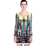 Skyscrapers City Usa Long Sleeve Bodycon Dress