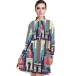 Skyscrapers City Usa Long Sleeve Chiffon Shirt Dress