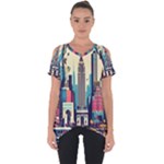 Skyscrapers City Usa Cut Out Side Drop T-Shirt