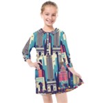 Skyscrapers City Usa Kids  Quarter Sleeve Shirt Dress