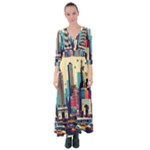 Skyscrapers City Usa Button Up Maxi Dress