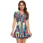 Skyscrapers City Usa V-Neck High Waist Chiffon Mini Dress