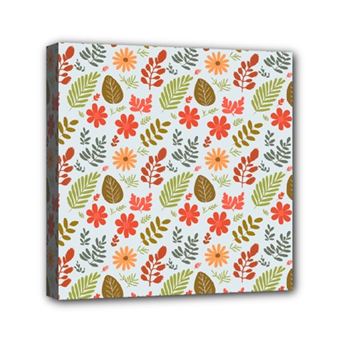 Background Pattern Flowers Design Leaves Autumn Daisy Fall Mini Canvas 6  x 6  (Stretched) from ArtsNow.com