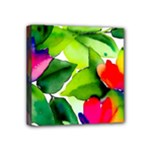 Watercolor Flowers Leaves Foliage Nature Floral Spring Mini Canvas 4  x 4  (Stretched)