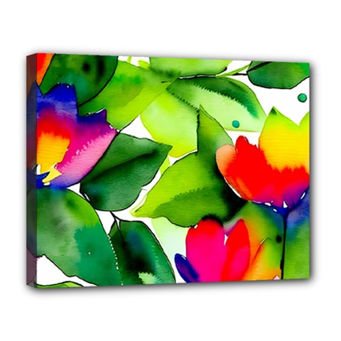 Watercolor Flowers Leaves Foliage Nature Floral Spring Canvas 14  x 11  (Stretched) from ArtsNow.com