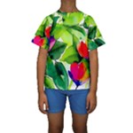 Watercolor Flowers Leaves Foliage Nature Floral Spring Kids  Short Sleeve Swimwear