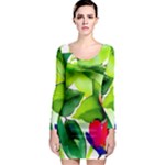 Watercolor Flowers Leaves Foliage Nature Floral Spring Long Sleeve Bodycon Dress