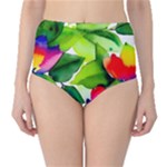 Watercolor Flowers Leaves Foliage Nature Floral Spring Classic High-Waist Bikini Bottoms