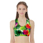 Watercolor Flowers Leaves Foliage Nature Floral Spring Sports Bra with Border