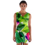 Watercolor Flowers Leaves Foliage Nature Floral Spring Wrap Front Bodycon Dress