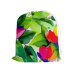 Watercolor Flowers Leaves Foliage Nature Floral Spring Drawstring Pouch (XL)