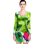 Watercolor Flowers Leaves Foliage Nature Floral Spring Long Sleeve Velvet Bodycon Dress