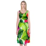 Watercolor Flowers Leaves Foliage Nature Floral Spring Midi Sleeveless Dress