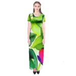 Watercolor Flowers Leaves Foliage Nature Floral Spring Short Sleeve Maxi Dress