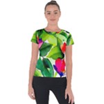 Watercolor Flowers Leaves Foliage Nature Floral Spring Short Sleeve Sports Top 