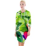 Watercolor Flowers Leaves Foliage Nature Floral Spring Quarter Sleeve Hood Bodycon Dress