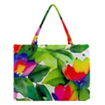 Watercolor Flowers Leaves Foliage Nature Floral Spring Medium Tote Bag