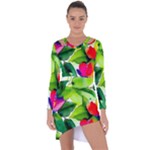 Watercolor Flowers Leaves Foliage Nature Floral Spring Asymmetric Cut-Out Shift Dress