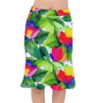 Watercolor Flowers Leaves Foliage Nature Floral Spring Short Mermaid Skirt