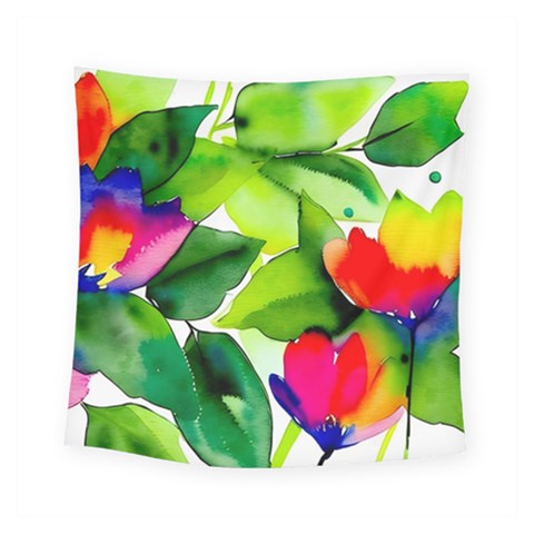 Watercolor Flowers Leaves Foliage Nature Floral Spring Square Tapestry (Small) from ArtsNow.com