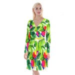 Watercolor Flowers Leaves Foliage Nature Floral Spring Long Sleeve Velvet Front Wrap Dress