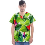 Watercolor Flowers Leaves Foliage Nature Floral Spring Men s V-Neck Scrub Top