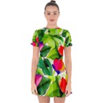 Watercolor Flowers Leaves Foliage Nature Floral Spring Drop Hem Mini Chiffon Dress