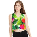 Watercolor Flowers Leaves Foliage Nature Floral Spring V-Neck Cropped Tank Top