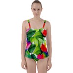 Watercolor Flowers Leaves Foliage Nature Floral Spring Twist Front Tankini Set