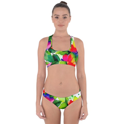 Watercolor Flowers Leaves Foliage Nature Floral Spring Cross Back Hipster Bikini Set from ArtsNow.com