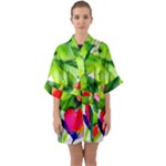 Watercolor Flowers Leaves Foliage Nature Floral Spring Half Sleeve Satin Kimono 