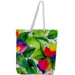 Watercolor Flowers Leaves Foliage Nature Floral Spring Full Print Rope Handle Tote (Large)