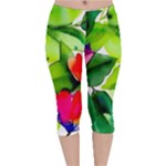 Watercolor Flowers Leaves Foliage Nature Floral Spring Velvet Capri Leggings 