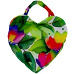 Watercolor Flowers Leaves Foliage Nature Floral Spring Giant Heart Shaped Tote