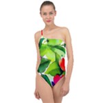 Watercolor Flowers Leaves Foliage Nature Floral Spring Classic One Shoulder Swimsuit