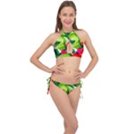 Watercolor Flowers Leaves Foliage Nature Floral Spring Cross Front Halter Bikini Set