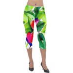 Watercolor Flowers Leaves Foliage Nature Floral Spring Lightweight Velour Capri Leggings 