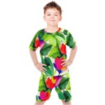 Watercolor Flowers Leaves Foliage Nature Floral Spring Kids  T-Shirt and Shorts Set