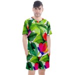 Watercolor Flowers Leaves Foliage Nature Floral Spring Men s Mesh T-Shirt and Shorts Set