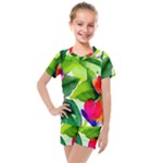 Watercolor Flowers Leaves Foliage Nature Floral Spring Kids  Mesh T-Shirt and Shorts Set