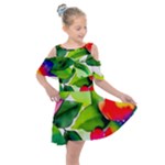 Watercolor Flowers Leaves Foliage Nature Floral Spring Kids  Shoulder Cutout Chiffon Dress